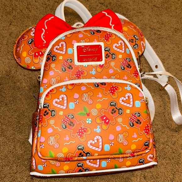 Loungefly Handbags - Loungefly holiday gingerbread print Disney mini backpack with matching ears